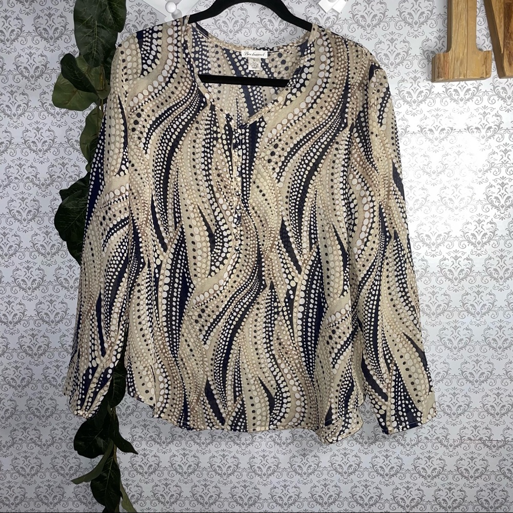Bechamel  Sheer women’s pullover blouse brown blue   size large long sleeve - Picture 3 of 8